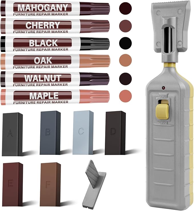 Vinyl Laminate Hardwood Floor Repair Kit -6 Colors Floor Wax Wood Furniture Touch Up Marker Restore Any Scratches, Stains, Cracks, Hole for Floor, Door, Cabinet