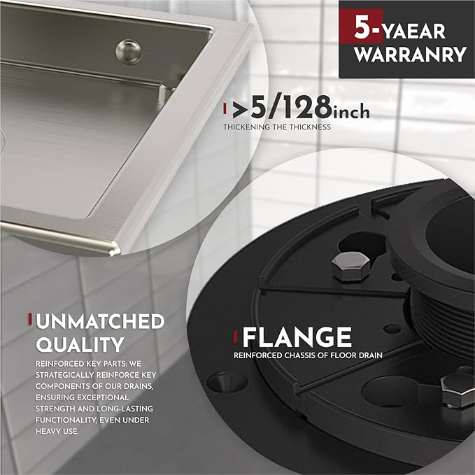 WEBANG 6 Inch Square Shower Floor Drain with Flange,Quadrato Pattern Grate Removable,Food-Grade SUS 304 Stainless Steel,Watermark&CUPC Certified,Brushed Nickel