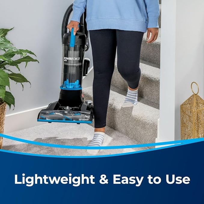 BIISSELL Lightweight Upright Vacuum with Helix System, 13‑Inch Path, Extension Wand & On‑Board Tools for Deep Carpet & Hard Floors (Blue)
