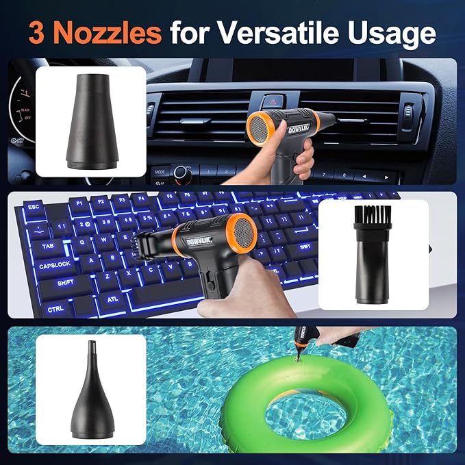 Compressed Air Duster, 220000RPM Canned Air Duster for Computer Cleaning Kit, 3 Speed Compressed Air Can with LED Light, Electric Air Duster for Cleanning Car, PC, Electronics