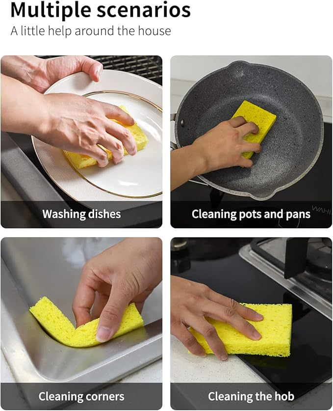 ARCLIBER Cellulose Sponges,Heavy Duty Scrub Kitchen Sponge,Clean Tough Messes Without Scratching,Pop Up Eco DIY (6 Pack)