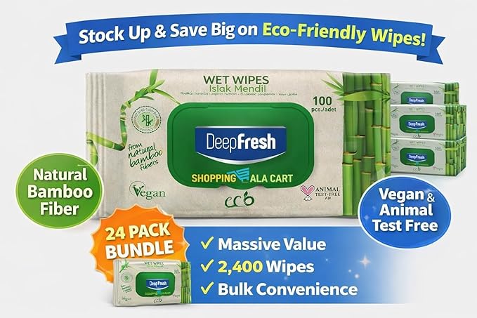 ShoppingAlaCart Multi-Purpose Cleaning Wet Wipes, 12 Pack (1,200 Total Wipes), Bamboo Fiber Surface Cleaner, Pop-Top Lid, Resealable