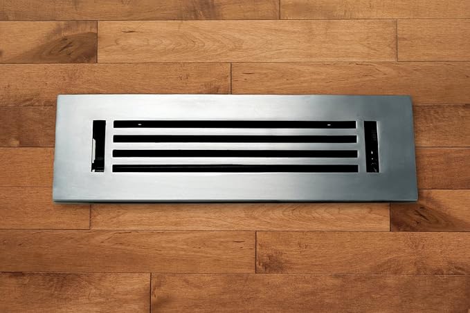 Madelyn Carter 4 x 12 Cast Aluminum Linear Bar Vent Cover with Damper - Brushed Satin (Overall: 5.75 x 13.75) | Floor Register - Wall Register