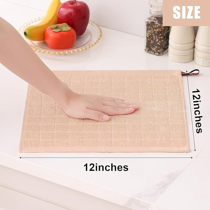 Homaxy 100% Cotton Terry Kitchen Dish Cloths, Ultra Soft and Absorbent Dish Towels for Kitchen, Suitable for Drying and Washing Dishes, 6 Pack, 12 x 12 Inches, Apricot