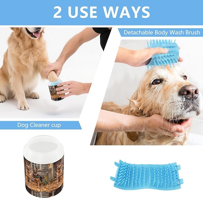 Dog Paw Cleaner Cups for Dogs Pets Foot Washer Paw Scrubber for Medium Small Cats Dogs Cleaning Cup Fall Leaves Cute German Shepher Dogs