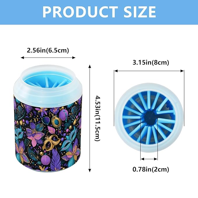 Dog Paw Cleaner Cups for Dogs Pets Foot Washer Paw Scrubber for Medium Small Cats Dogs Cute Cleaning Cup Puprle Mardi Gras Mask Plant
