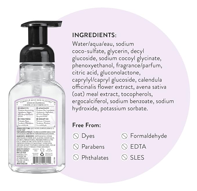 J.R. Watkins Foaming Hand Soap with Pump Dispenser, Moisturizing Foam Hand Wash, All Natural, Alcohol-Free, Cruelty-Free, USA Made, Lavender, 9 fl oz,(Pack of 6)
