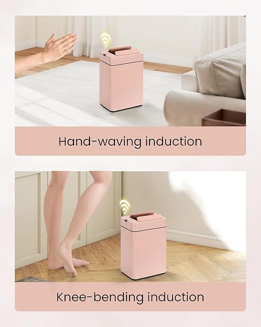 ELPHECO Bathroom Trash Can with Lid 2.6 Gallon Smart Trash Can Slim Motion Sensor Garbage Can Automatic Stainless Steel Wastebasket Bathroom Decor for Bedroom Office Toilet Pink