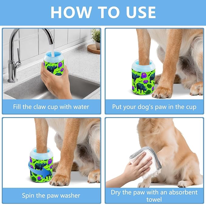 Dog Paw Cleaner Cups for Dogs Pet Foot Washer Paw Scrubber for Small Medium Large Dogs Cats Cleaning Cup Green Rhinos Purple Lotus