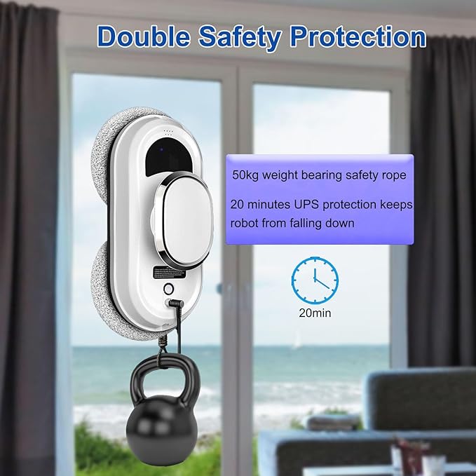 Window Cleaner Robot, 5600Pa Strong Suction Window Automatic Cleaning Robot, Smart Path Planning, Powerful Dual Spinning Mop, Remote Control, Dual Safety Protection for Effortless Cleaning