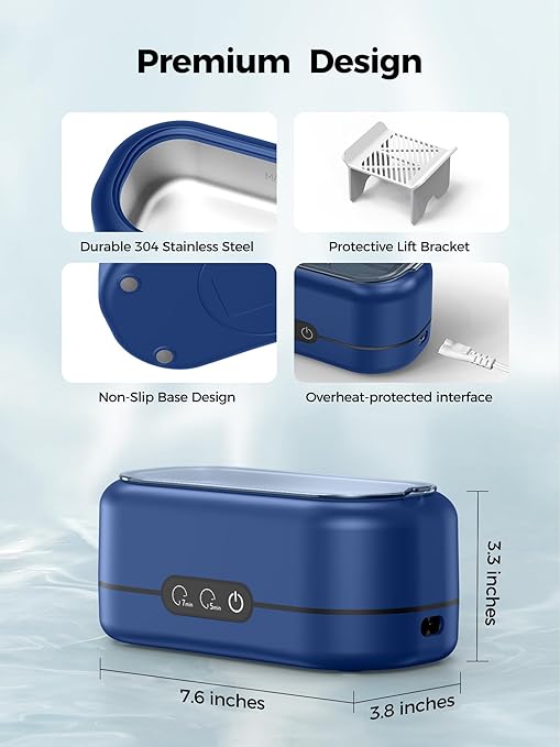 Ultrasonic Cleaner Jewelry, New 48000Hz Jewelry Cleaner Ultrasonic Machine with Dual Cleaning Modes, Suit for Eyeglasses, Rings, Retainer, Dentures,Watch Strap etc. (Dark Blue)