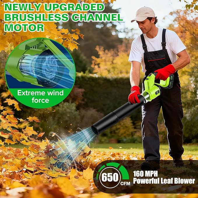 Cordless Leaf Blower,Rechargeable Leaf Blower,21V Cordless Electric Blower with 2 Batteries & Charger,4 Speed Modes, Rotable Handle Design, for Patio Cleaning,Yard, Blowing Leaves,Dust or Snow
