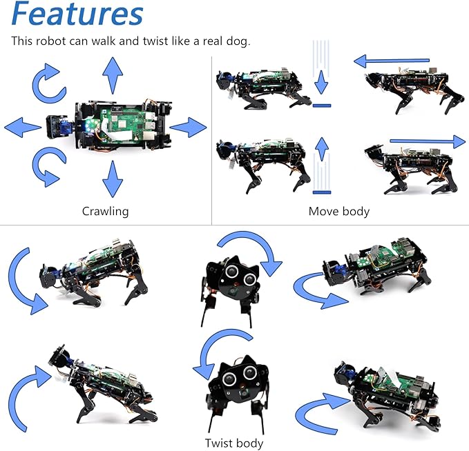 FREENOVE Robot Dog Kit for Raspberry Pi 5 4 B 3 B+ Zero 2 W, Walking, Self Balancing, Face Recognition, Ball Tracing, Ultrasonic Ranging, App Control, Camera, Servo (Raspberry Pi NOT Included)