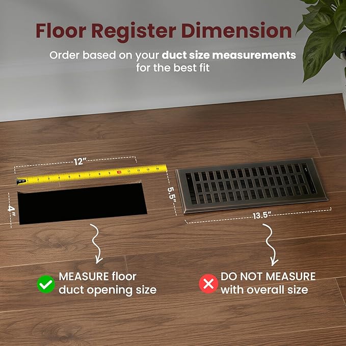 Empire Register Co, Vent Cover - 4x12 inch, Modern Contemporary Design, Oil Rubbed Bronze Finish, Heavy Duty Floor Vent Covers, Metal Damper Attached Vent Covers for Home Floor only