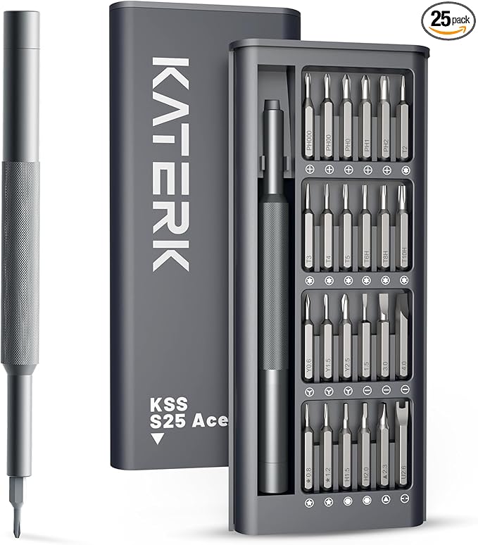 KATERK 25-in-1 Precision Screwdriver Set, Magnetic Small Screwdriver Set, Mini Repair Tool Kit for Phone, Computer, Watch, Laptop, Ring Doorbell, Eyeglass, Electronic, Prefect Gift for Men