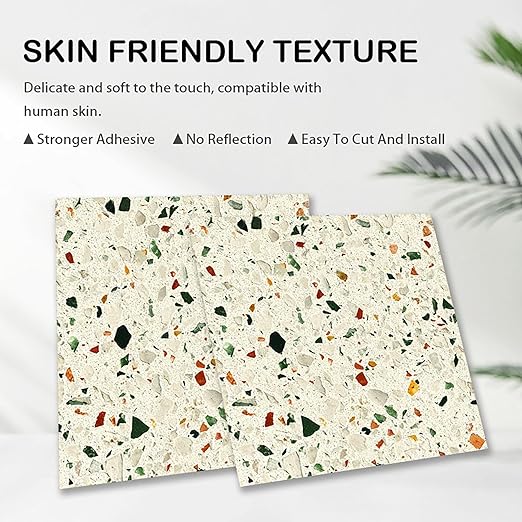 Nuxovilar Peel and Stick Vinyl Floor Tiles, 12x12 Inch Terrazzo Pattern, Self-Adhesive Flooring (10 Pcs)