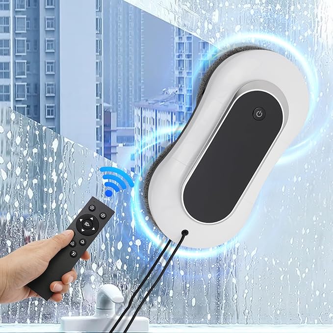 Window Cleaner Robot W/Remote Control, Dual Direction Auto-Spray Smart Window Cleaner, White Smart Glass Cleaning Robot, Window Washer Robot, Automatic Smart Robot Cleaner for Windows, Mirrors, Tiles