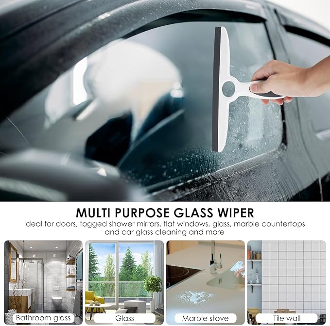 10pack Shower Squeegee for Glass Doors/Walls,10" Squeegee with Adhesive Hook,All-Purpose Shower Squeegee for Shower Doors, Bathroom, Window and Car Glass