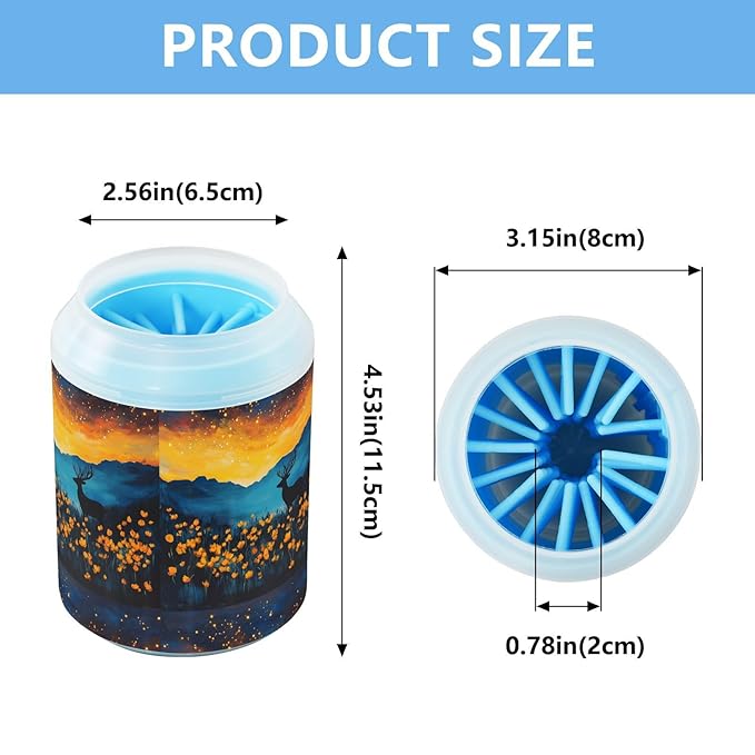 Dog Paw Cleaner Cups for Dogs Pets Foot Washer Paw Scrubber for Medium Small Cats Dogs Cleaning Cup Deer Golden Poppy Lights Colors