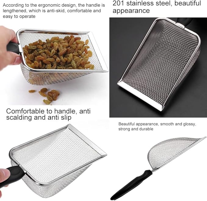 2pcs Cat Litter Scoop, Portable Reptile Sand Scooper, Stainless Steel Fine Mesh Scoop Shove-l for Litte-r Box, Sand Bedding, Easy to Clean and Durable(Color:Silver)