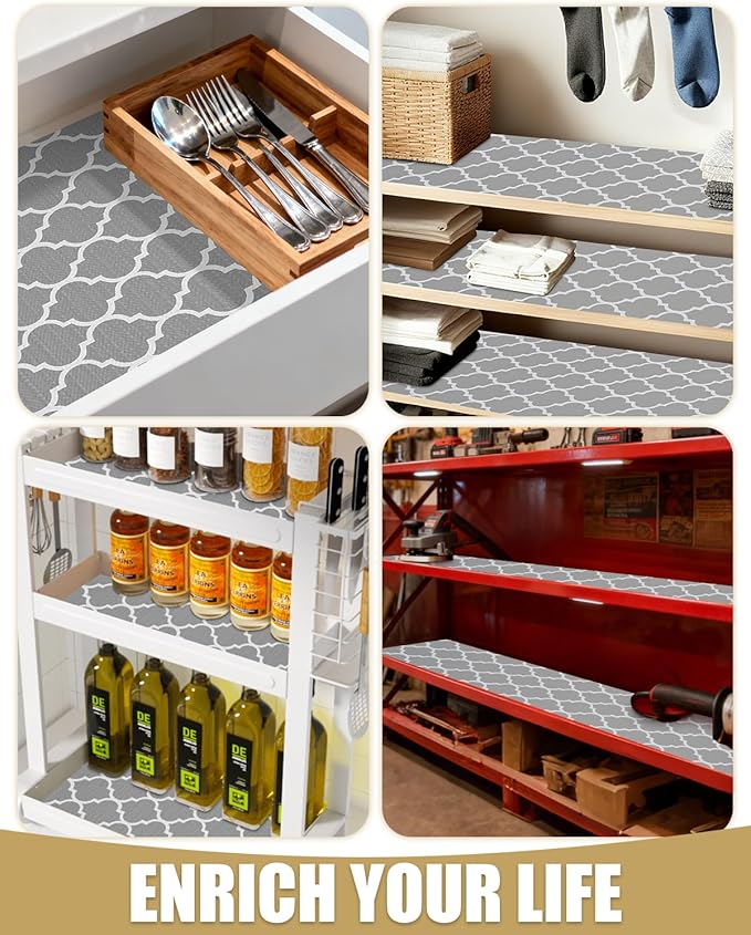 Shelf Liners for Kitchen Cabinets Non-Adhesive, Non-Slip Thickened Shelf Paper Waterproof Washable for Drawer Dresser Pantry Shelve Bathroom Protector Liner