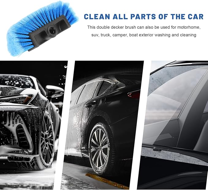 10" Car Wash Brush Head, Flow-Thru Cleaning Brush Head with Soft Detailing Bristles, Scratch Free Washing Scrub Brushes Replacement for 3/4-Inch Threaded Poles, Car Accessories (Blue)