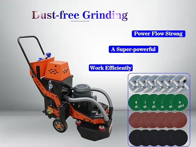 INTSUPERMAI Concrete Floor Polisher Hand-push Concrete Grinding Machine Cement Ground Grinder Floor Grinder Electric Concrete Floor Grinder Polishing Machine for Restore New and Old Ground 220V