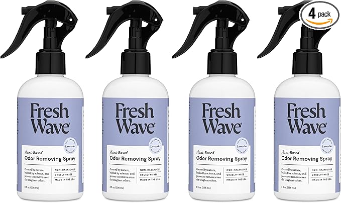 Fresh Wave Lavender Scent Odor Removing Spray, 8 fl. oz. | Pack of 4 | Odor Absorber for Home, Furniture, Fabrics & Trash | Safer Odor Relief