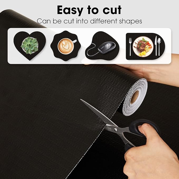 Drawer and Shelf Liner, Non-Slip Kitchen Cabinet Liners Non-Adhesive Thick Strong Grip Waterproof Washable Mats Protect Dresser Shelves Cupboard Bathroom Cabinets, Black, 18 in X 20 FT