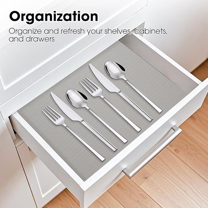 Drawer and Shelf Liner, Non-Slip Kitchen Cabinet Liners Non-Adhesive Thick Strong Grip Waterproof Washable Mats Protect Dresser Shelves Cupboard Bathroom Cabinets, Light Gray, 12 in X 10 FT