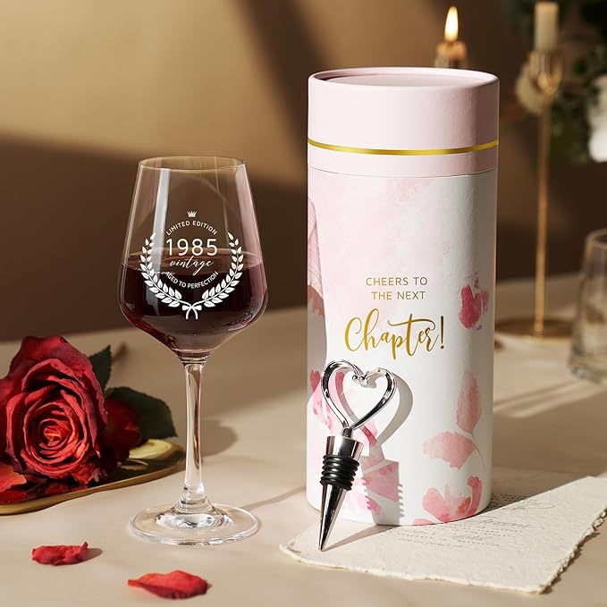 AW BRIDAL Funny 40th Birthday Gifts for Women or Men, Personalized 1985 Vintage Wine Glass Gift Set for Birthday Party Decro Favors, Born in 1975 Gifts for Mom Dad Wife Husband Friends Coworkers