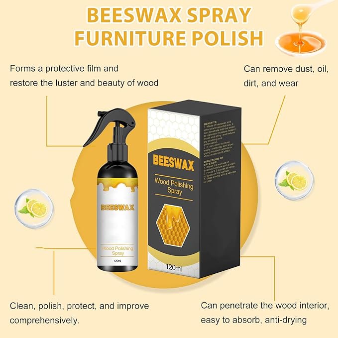 2PCS Natural Beeswax Care Spray & Restorer, Natural Beeswax Spray For Wood, For Living Room, Kitchen, Furnishings and Wooden Floors