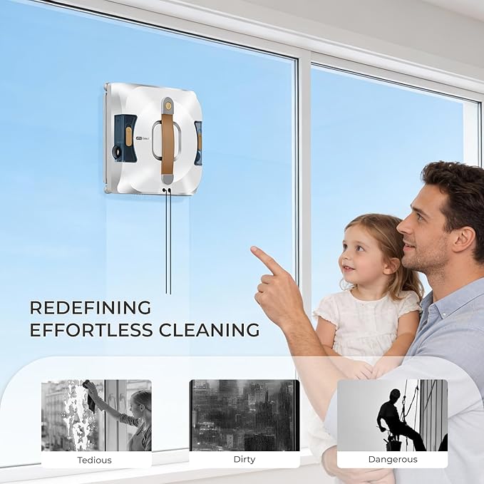 Apical Life Window Cleaning Robot | Low Noise 55dB Smart Glass Cleaner with 3Kpa Suction, Integrated Water Tank, Full Wet Wiping and Anti-Fall Protection for High-Rise Indoor/Outdoor Windows