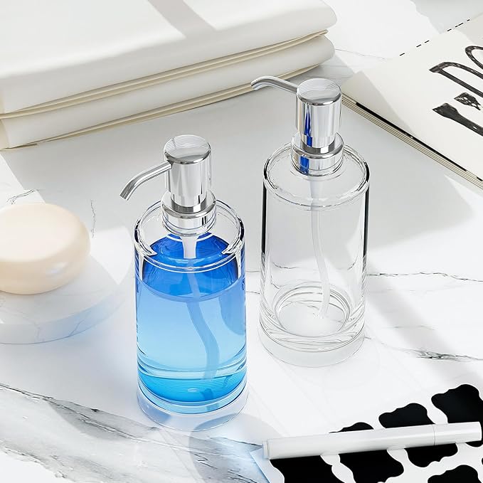 Soap Dispenser Set of 2, Clear Plastic Hand Soap and Dish Soap Dispenser for Kitchen and Bathroom, 10oz Refillable Containers with Waterproof Labels & Rust Proof ABS Pumps