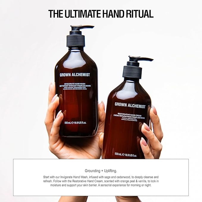 Grown Alchemist Invigorate Hand Wash + Refill Set – Liquid Hand Soap with Aloe, Sweet Orange, Cedarwood & Sage – Gentle, Moisturizing Kitchen & Bathroom Soap, Natural Plant Based Gel Cleanser