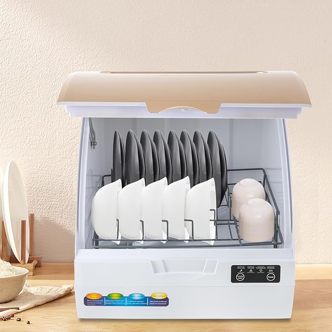 900W Portable Countertop Dishwasher with 4Programs, 360° Dual Spray 162℉ High-Temp& Air-Refresh Function and Touch Screen for Small Apartments, Dorms and RVs, Simple Installation