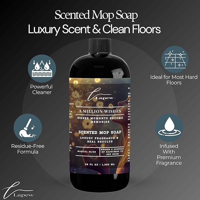 Luxury Floor Cleaner, Scented Mop Soap Concentrate | Hard Floor Cleaner for Tile, Vinyl, Laminate, LVP & Sealed Hardwood | Low-Foam, Streak-Free | 36 oz | A Million Wishes