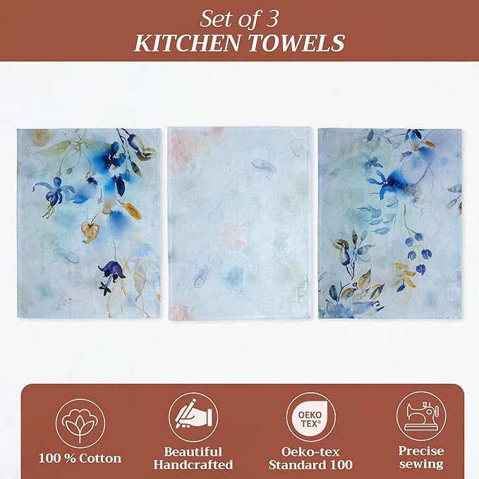 Maison d' Hermine Kitchen Towels Set of 2 100% Cotton 27.50" x 20" Reusable Cloth Tea Dish Towels Absorbent with Hanging Loop for Kitchen, Dining, Cocktail Parties Spring/Summer (Lazy Summer Days)