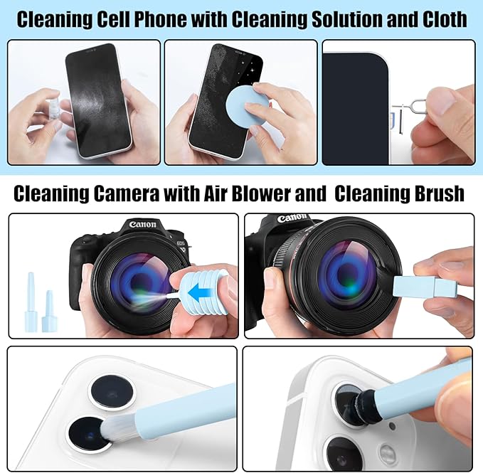 walrfid Laptop Phone Screen Cleaner Kit, Computer Keyboard Brush Cleaning Spray for iPhone AirPods MacBook iPad, 20-in-1 Electronic Device Clean Tool for Camera Earbud Car Screens (Blue)