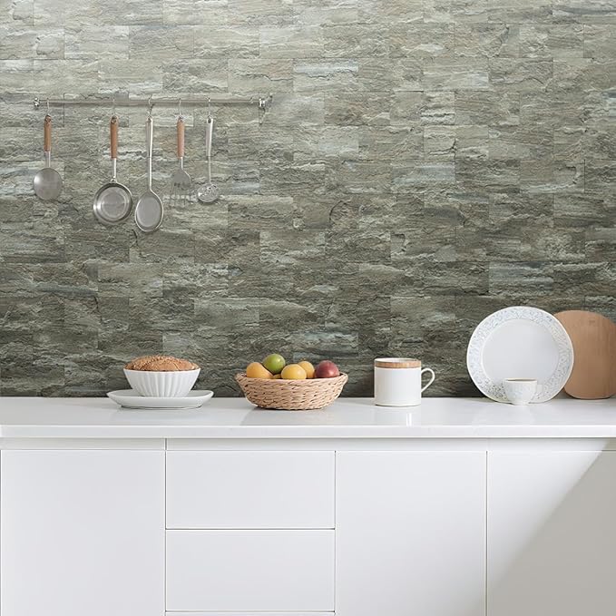 AULIGET 100-Piece Faux Stone Peel and Stick Backsplash Wall Tiles, 3" x 6" Apache Brown Rock PVC Stick on Tile for Backsplash Kitchen, Bathroom, Laundry Room, Camper, Fireplace