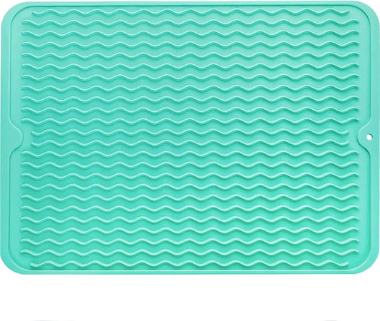 Silicone Dish Drying Mat for Multiple Usage,Easy clean,Eco-friendly,Heat-resistant Silicone Mat for Kitchen Counter or Sink,Refrigerator or drawer liner Mint L 16 inches x 12 inches