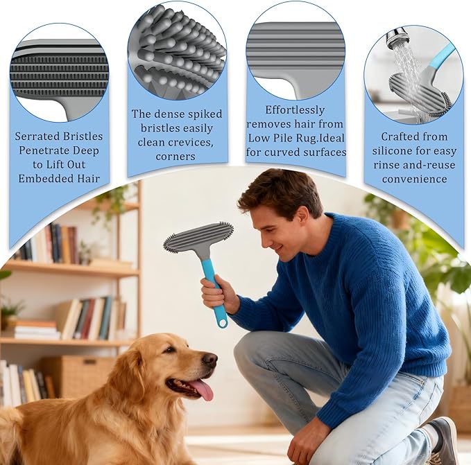Pet Hair Removal Tool and Pet Hair Remover with 3 in 1 silicone, Cat Dog Hair and lint fur remover for Carpet Couch Cat Tree bed Furniture and Car Interior, Reusable and Portable,2 Pack