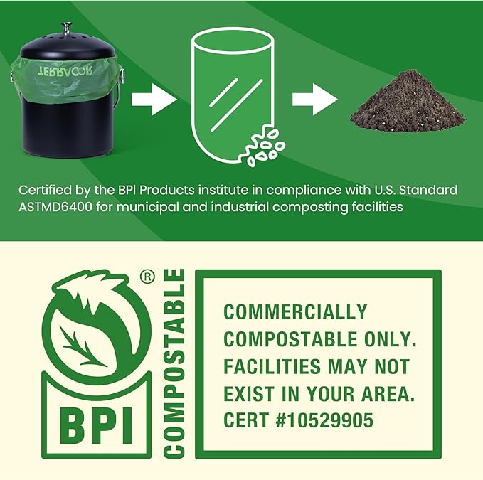 1.3 to 1.6 Gallon Compostable Trash Bags, 35 Count Green Compost Bags for Countertop Bin, Food Waste, Dispenser Packs Organic Biodegradable Bags BPI Certified Meet ASTM D6400 Standard