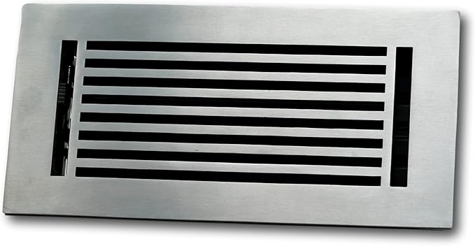 Madelyn Carter 2 x 10 Cast Aluminum Linear Bar Vent Cover with Damper - Brushed Satin (Overall: 3.75 x 11.75) | Floor Register - Wall Register
