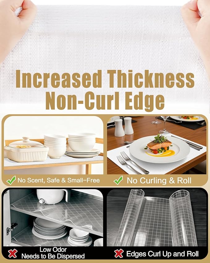 Shelf Liners for Kitchen Cabinets Non-Adhesive, Non-Slip Thickened Shelf Paper Waterproof Washable for Drawer Dresser Pantry Shelve Bathroom Protector Liner