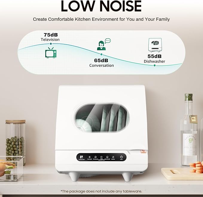 Portable Countertop Dishwasher, 5 Wash Programs, 1200W Mini Countertop Dishwasher with Tank Leak Proof Drying, Portable Compact Dishwasher for Apartment/Kitchen/RV/Camping