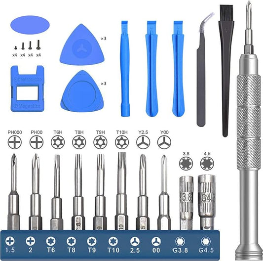 Repair Tool Kit for Nintendo Xbox PS5 PS4, 23 in 1 Triwing Screwdriver Set with T6 T8 T9 T10 Torx 3.8 4.5 Gamebit for Switch Joycon Gamecube Controller NES SNES N64 3DS
