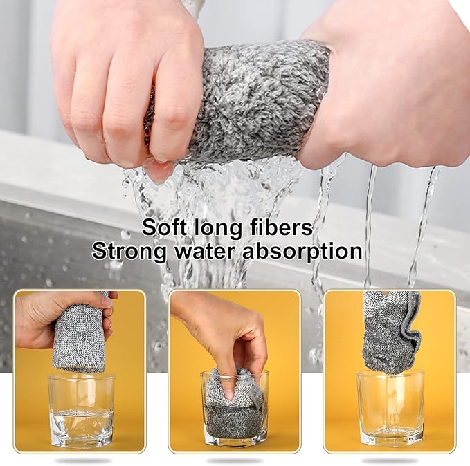 HAOBAOBEI Kitchen Cloth Dish Towels (12 Pack), Premium Dishcloths, Super Absorbent Microfiber Cleaning Cloth, Nonstick Oil Washable Fast Drying Dish Rags for Washing Dishes (Grey)