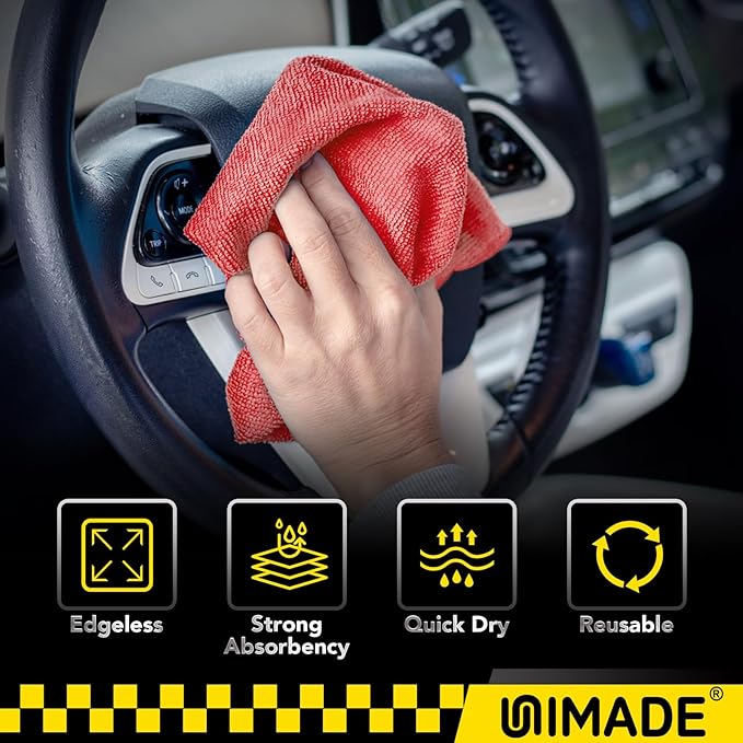 Microfiber Cleaning Cloth, 24 Pack Reusable Microfiber Towels for Cars Lint Free Cleaning Shop Towel Rags for Home Kitchen Automotive Bar Mechanic Restaurant Garage, 11"x 12", Red