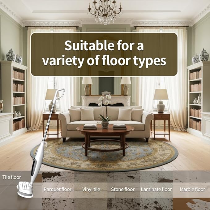 Scrub and Steam Mop with 13 Accessories,Floor Scrubber Spin Mop for Hard Floors Deep Cleaning,Washable Mop Pads for Home,550ml Capacity,Chemical-Free Deep Clean & Sanitize with High Temperature